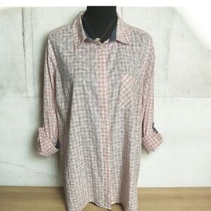 Tommy Hilfiger women's pink floral gingham cotton button-down shirt Size 0X